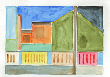 Aquarell, Sizilien, Autobahnausfahrt, Barcellona